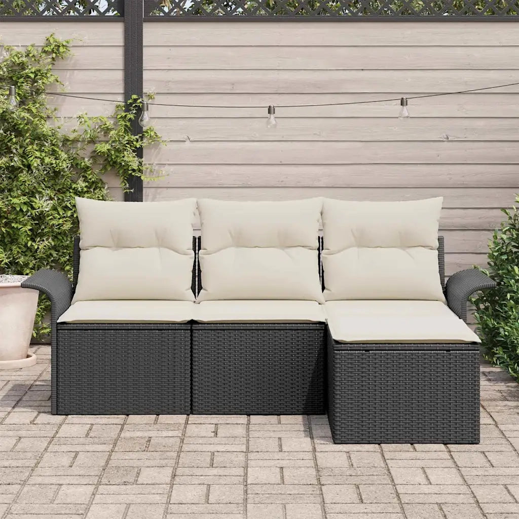 Set Divano da Giardino con cuscino 4 pcs Nero Poly Rattan 3353976