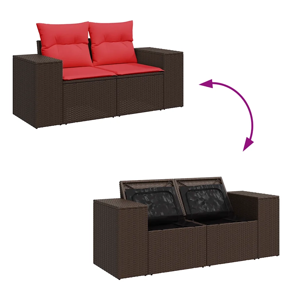 Set Divano da Giardino 5 pz | Set Salotto da Giardino con Cuscini Marrone in Polyrattan