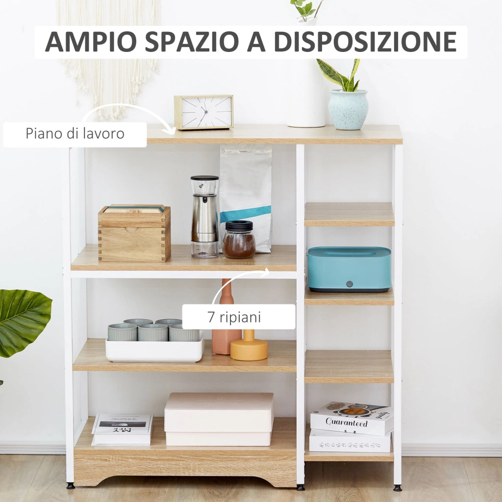 Scaffale Multiuso 7 Ripiani 90x40x95 cm in MDF e Metallo Bianco