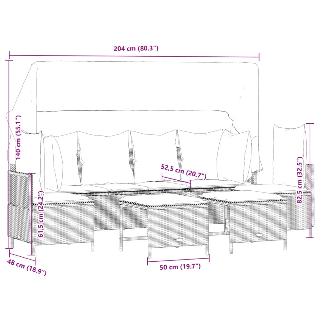 Set Divano da Giardino 5 pz con Cuscini Marrone in Polyrattan