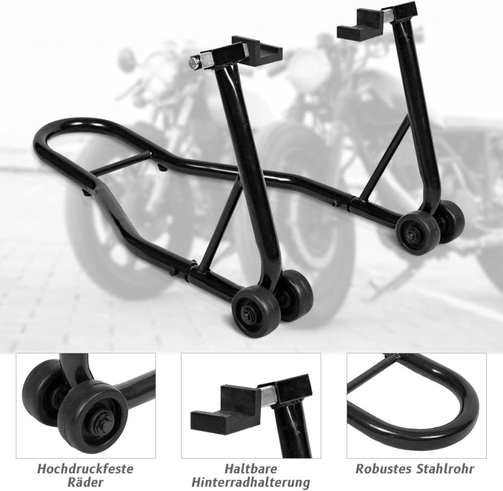 SOARS Cavalletto per moto posteriore, sollevatore moto fino a 400 kg, supporto di montaggio in acciaio, supporto per il montaggio, cavalletto posteriore, supporto ruota (nero)