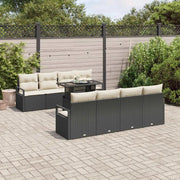 Set Divano da Giardino 9 pcs Nero e Crema polyrattan