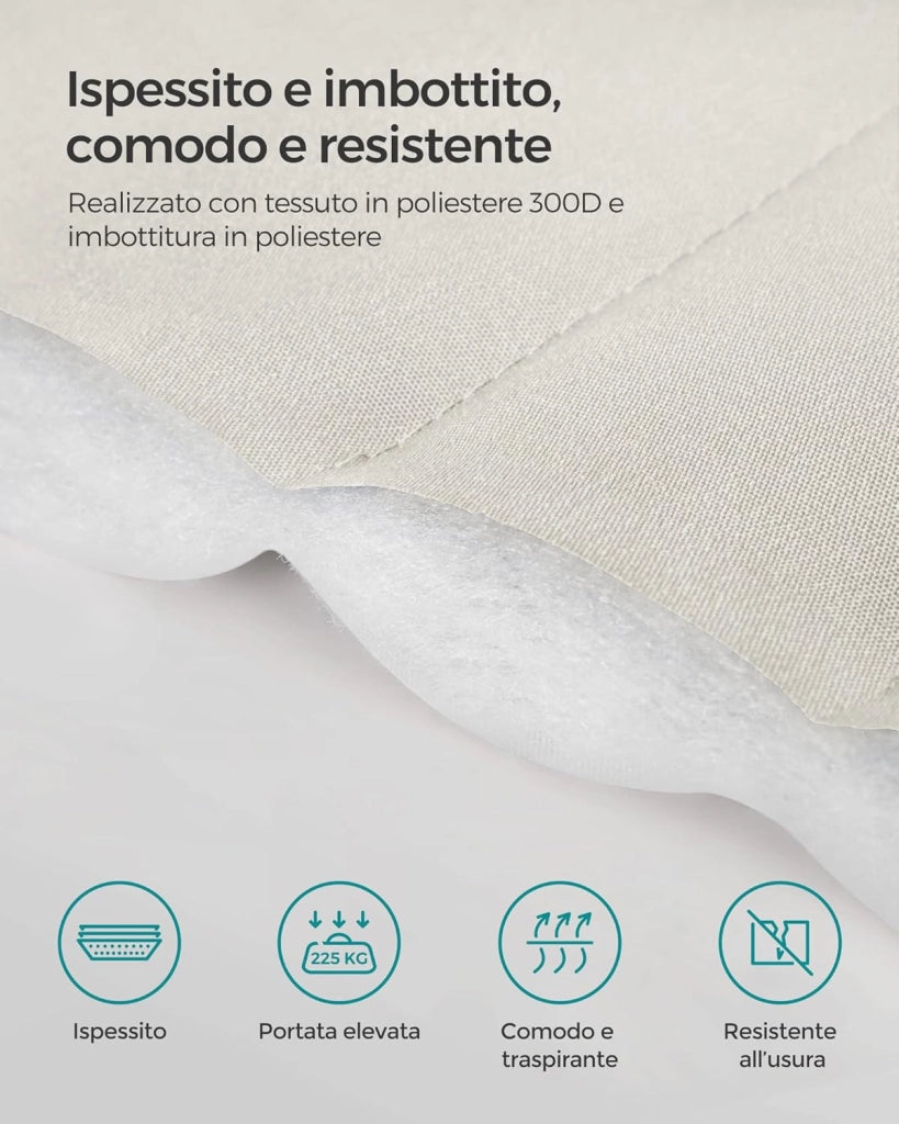 SONGMICS Amaca Doppia Imbottita, Amaca da Campeggio Giardino con Barre Curve in Bambù Separabili, con Cuscino, 200 x 140 cm, Max Portata 225 kg, Crema e Beige GDC34BE