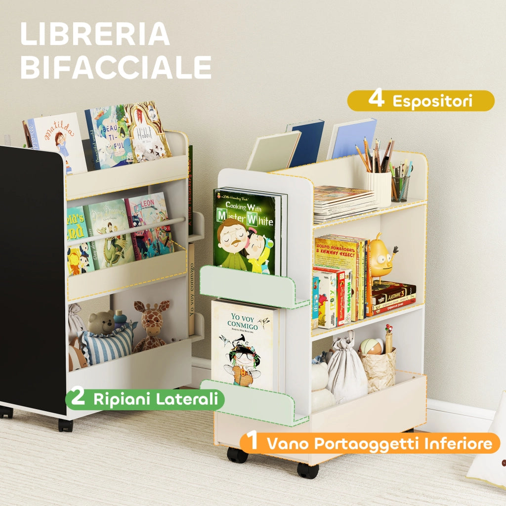 Libreria per Bambini con Ruote e Lavagna ¨C zephmum ¨C Bianco