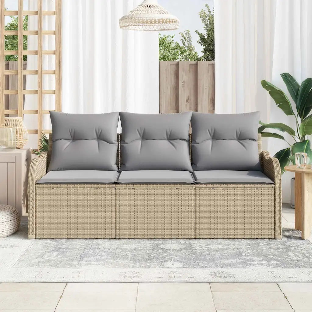 Set Divano da Giardino con cuscino 3 pcs Beige polyrattan 3345560