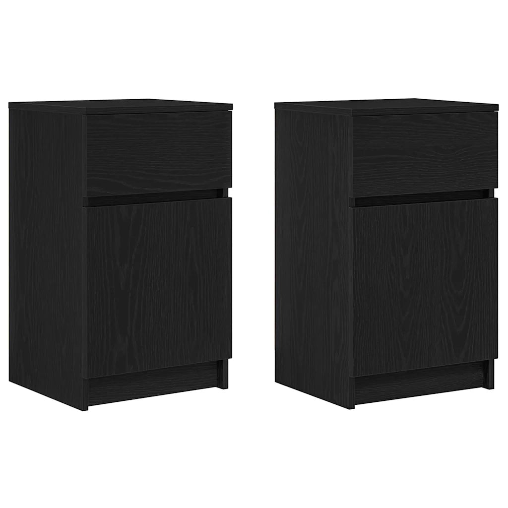 Set di 2 Comodini | Armadio da Notte | Mobiletto da notte Neri 39x35x65 cm in Legno Multistrato