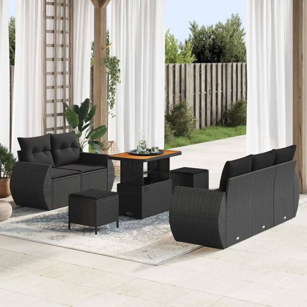 Set Divano da Giardino 8 pcs Nero polyrattan