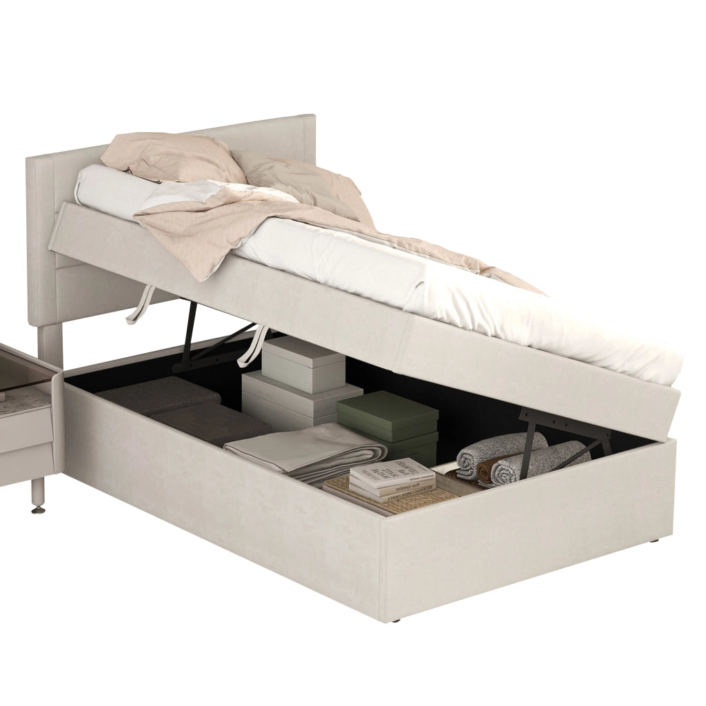 letto imbottito legno massello+mdf beige 90 x 200 cm