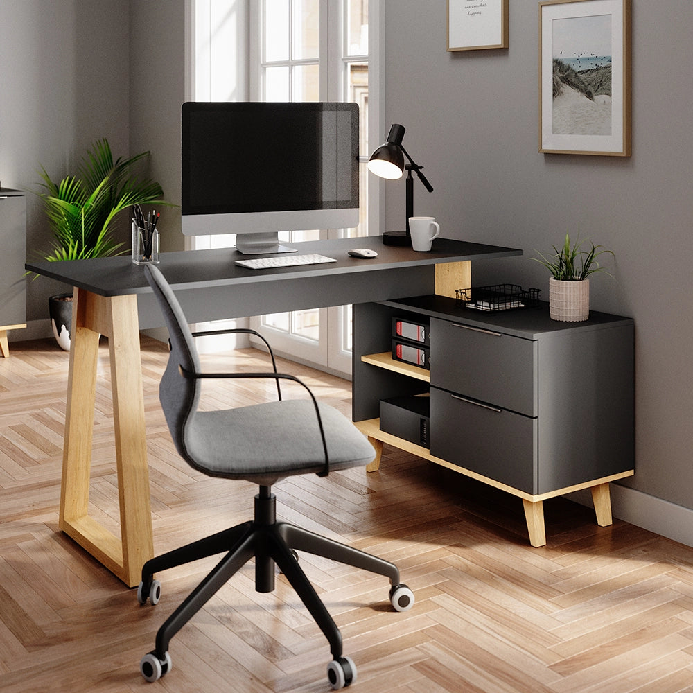 Vicco Scrivania Antracite 138 x 60 cm con cassetti, XL