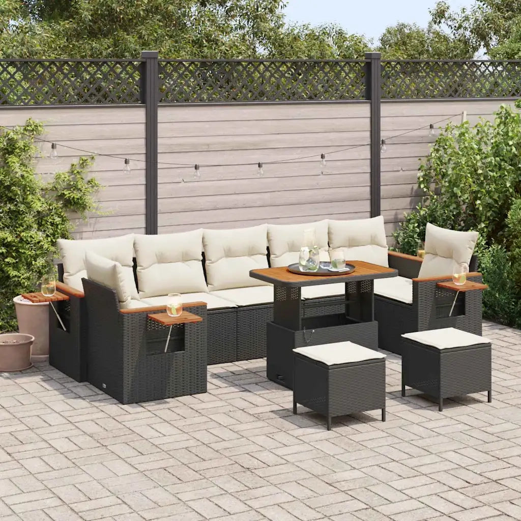 Set Divano da Giardino con cuscino 10 pcs Nero e Crema