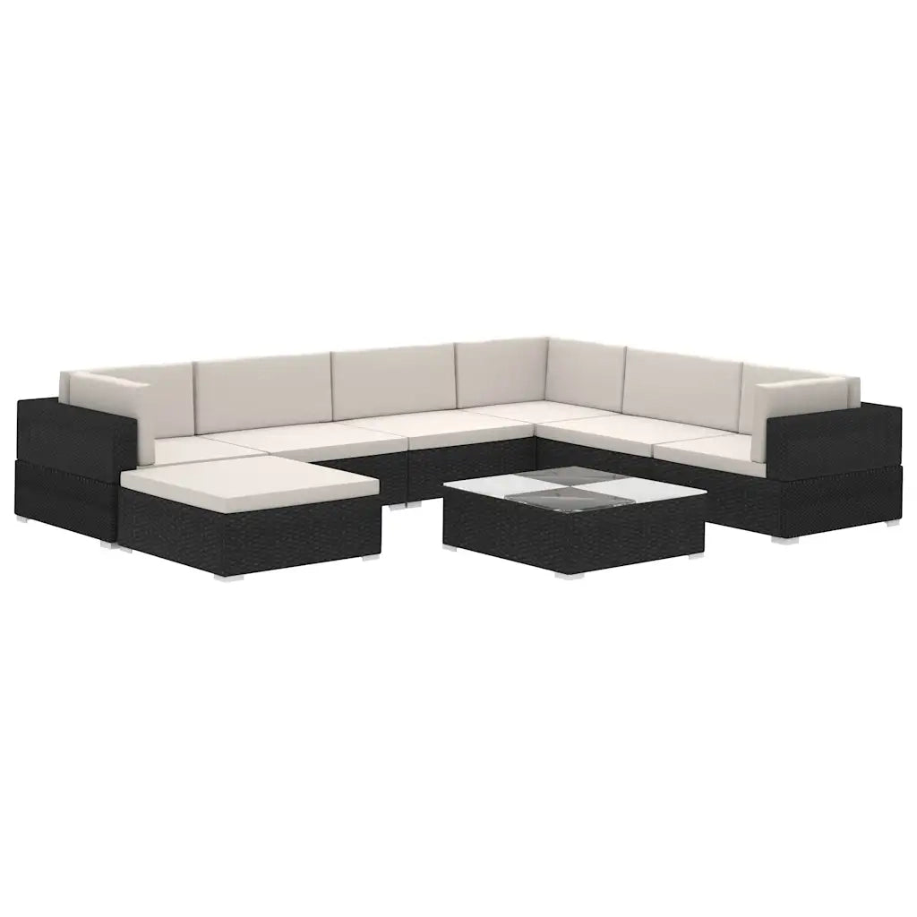 Set Divani da Giardino 8 pz con Cuscini in Polyrattan Nero 41261