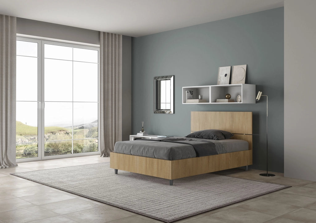 BS COM Letto una piazza e mezza con rete 120x190 testata dritta quercia