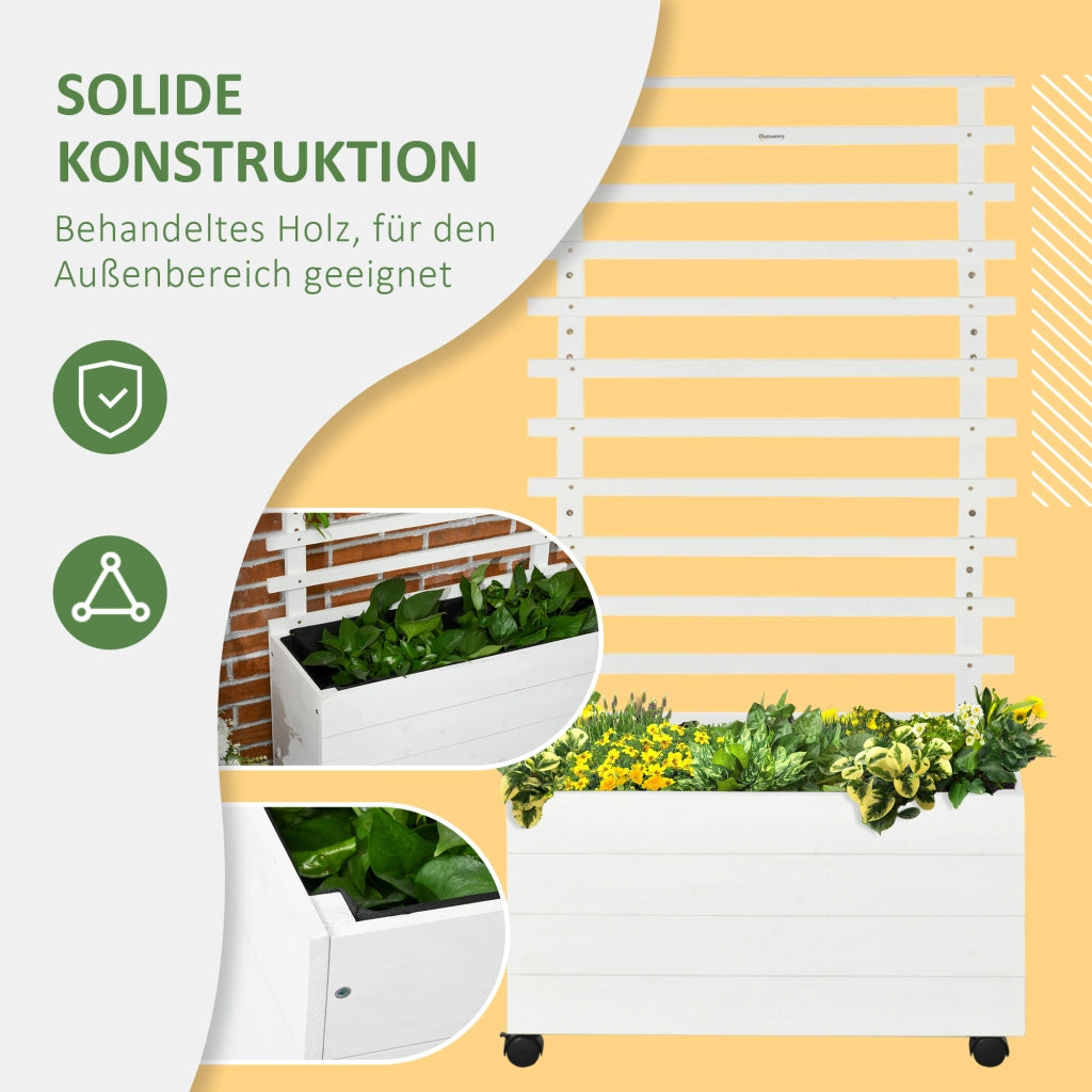 Fioriera con Spaliera su Ruote ¨C Xylo ¨C Legno Naturale Bianco 76x30x155 cm
