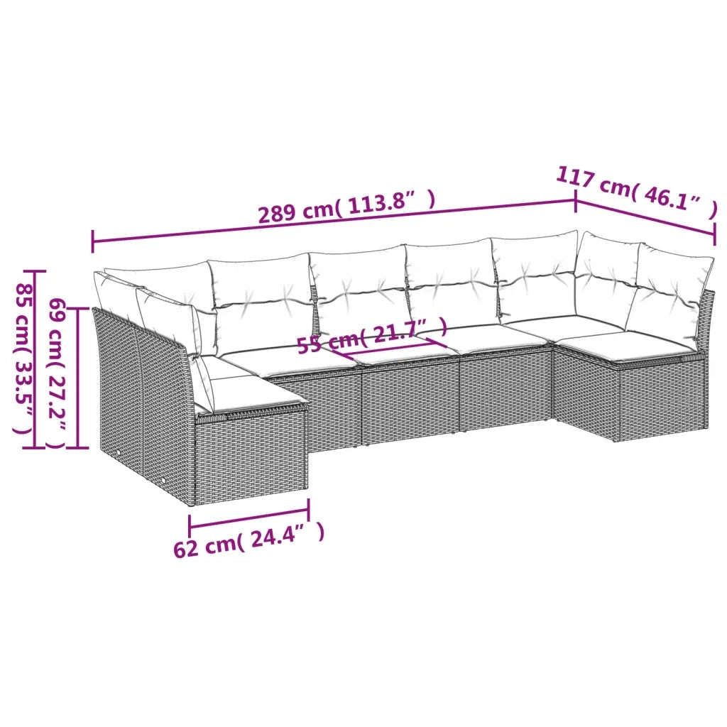 Set Divani da Giardino 7pz con Cuscini Grigio Chiaro Polyrattan 3249271