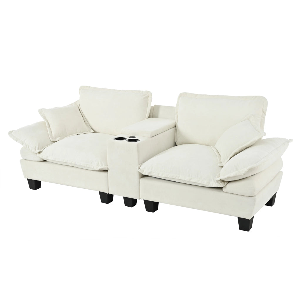 Divano Modulare Angolare con Contenitore e Cuscini ¨C MINIMAL ¨C Chenille Beige