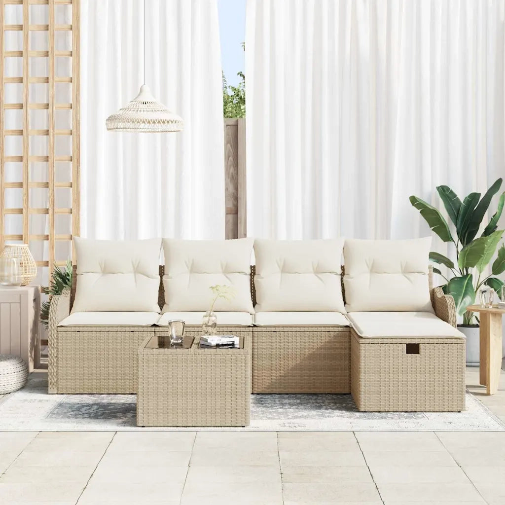 Set Divano da Giardino con cuscino 6 pcs Beige Poly Rattan 3360302