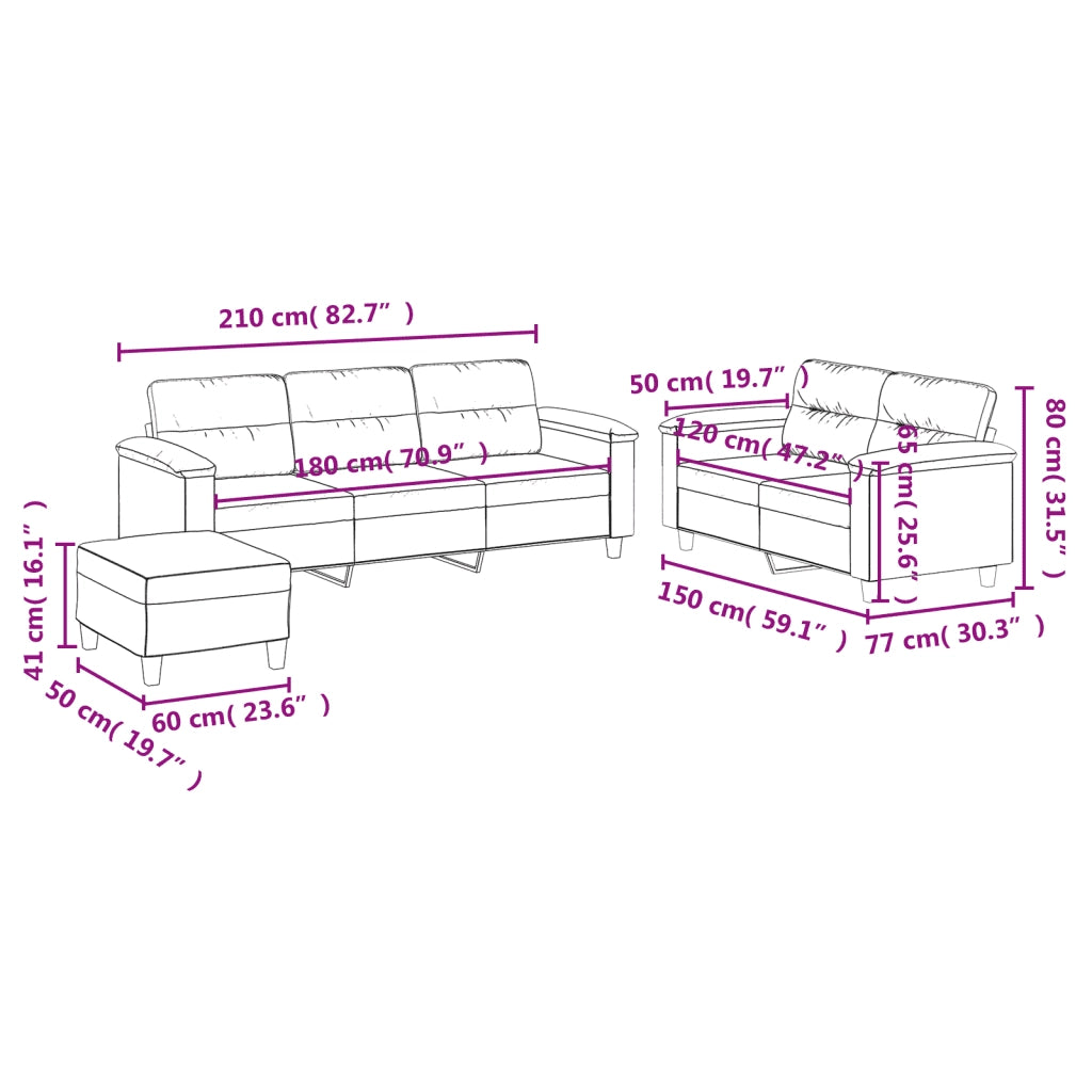 Set Divani 3 pz con Cuscini Grigio Chiaro in Tessuto Microfibra 3202345