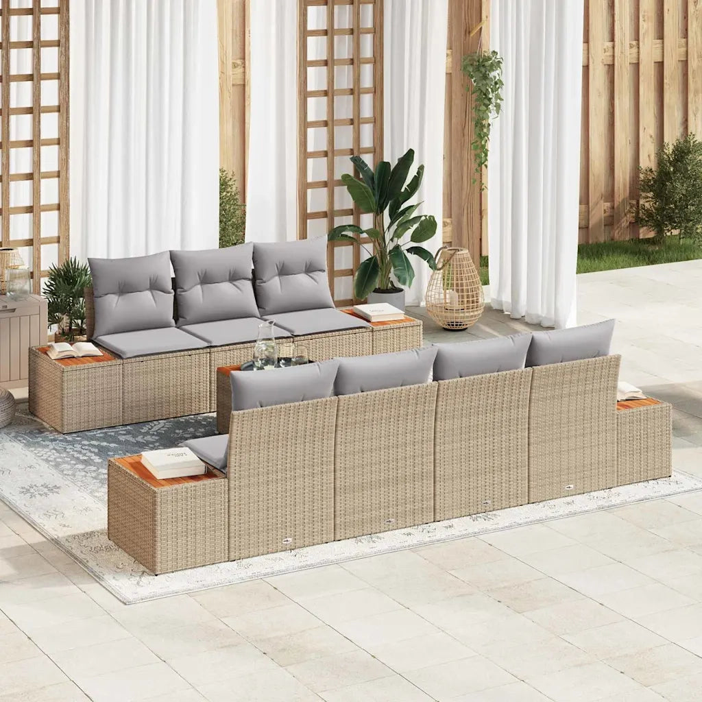 Set Divano da Giardino con cuscino 8 pcs Beige Poly Rattan