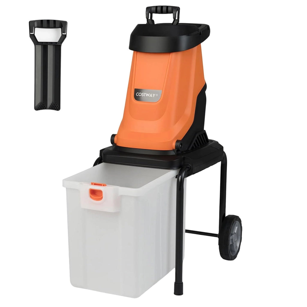 2800W Biotrituratore Elettrico per Rami, Trituratore da Giardino con Cesto da 50L e Ruote, Diametro di Taglio 4,5 cm, Rapporto di Riduzione 15:1, Trituratore Rami per Cortile (Arancione)