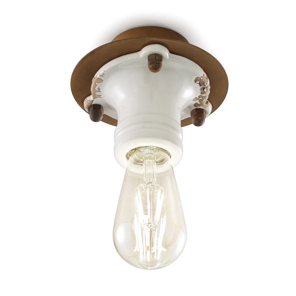 Plafoniera Industrial Pipes Ferro E Ceramica Vintage Bianco 1 Luce E27