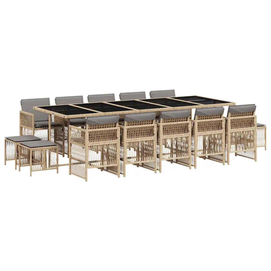 Set Pranzo da Giardino 15 pz con Cuscini Beige Misto Polyrattan