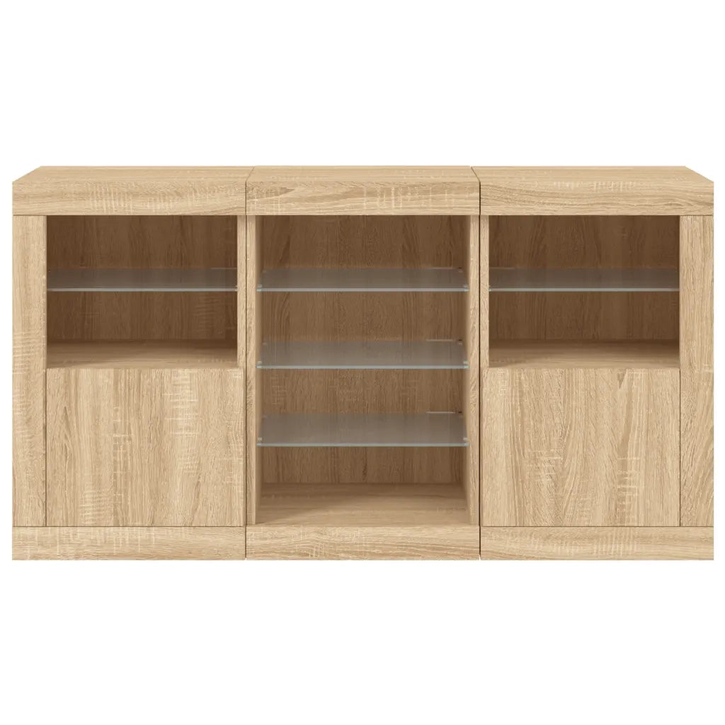 Credenza con Luci LED Rovere Sonoma 123x37x67 cm