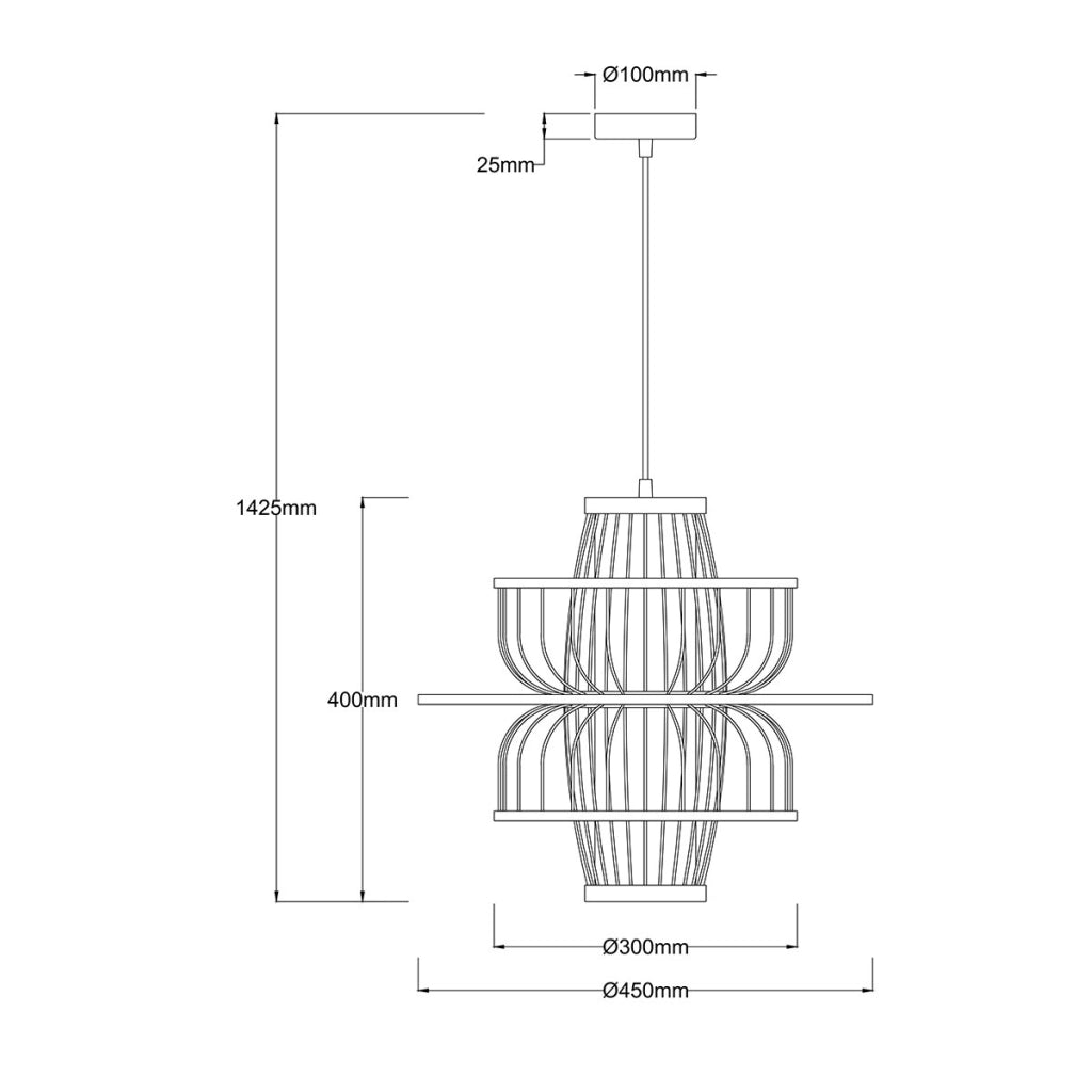 Lampada sospesa Japandi rattan nero E27 Astra LightPrestige