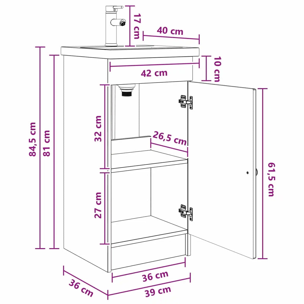 Mobile da bagno con lavabo Nero 42 x 40 x 84,5 cm 889995