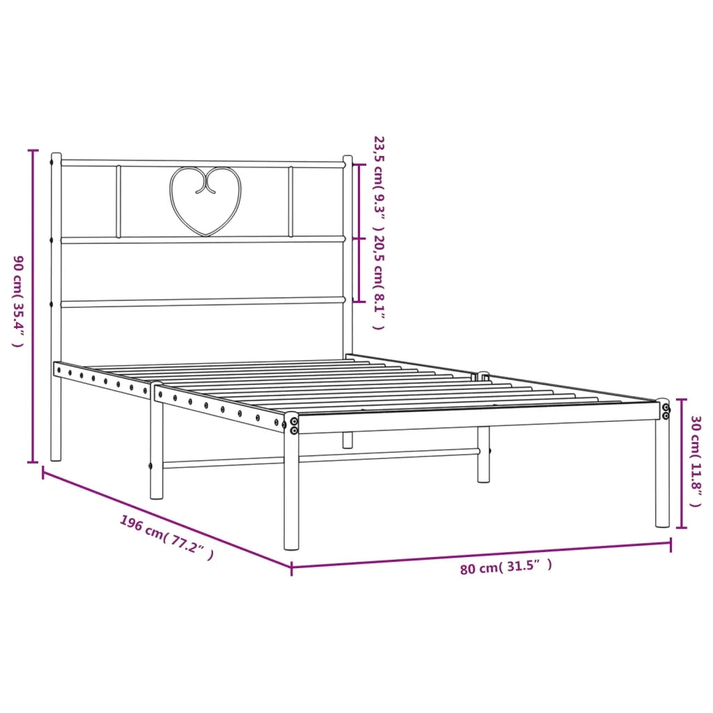 Letto singolo | Letto per adulti | Giroletto senza Materaso con Testiera Metallo Bianco 75x190 cm