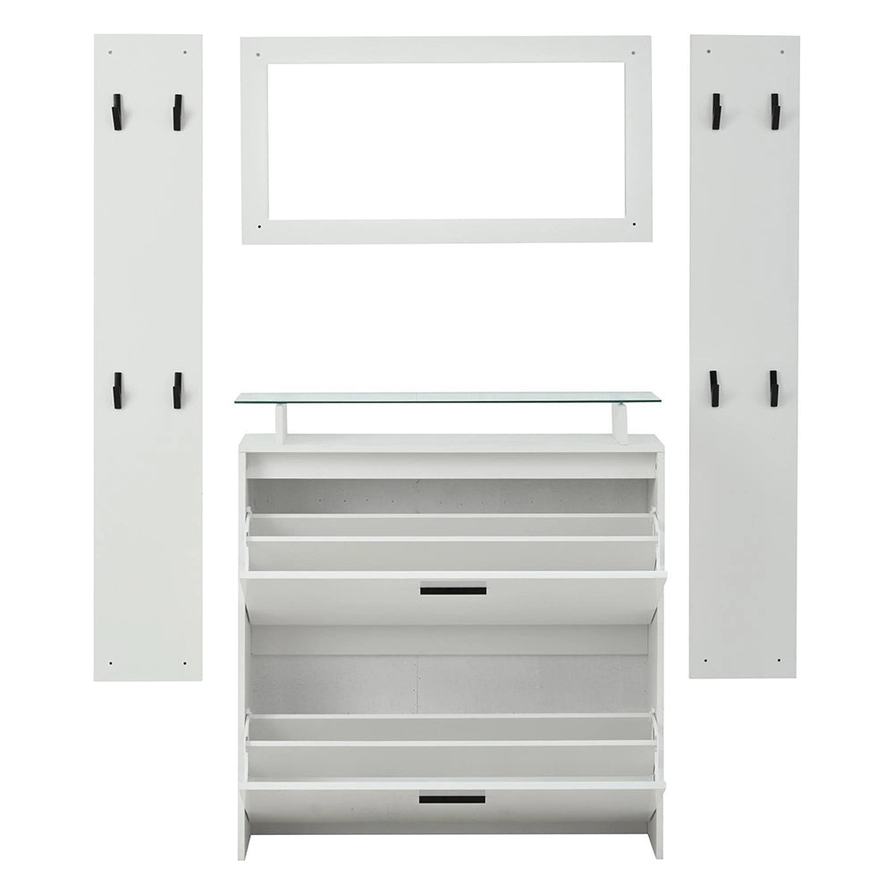 Set Ingresso 4 Pezzi 89.5x23x96.5cm - Xylo - con Specchio e Appendiabiti, Bianco