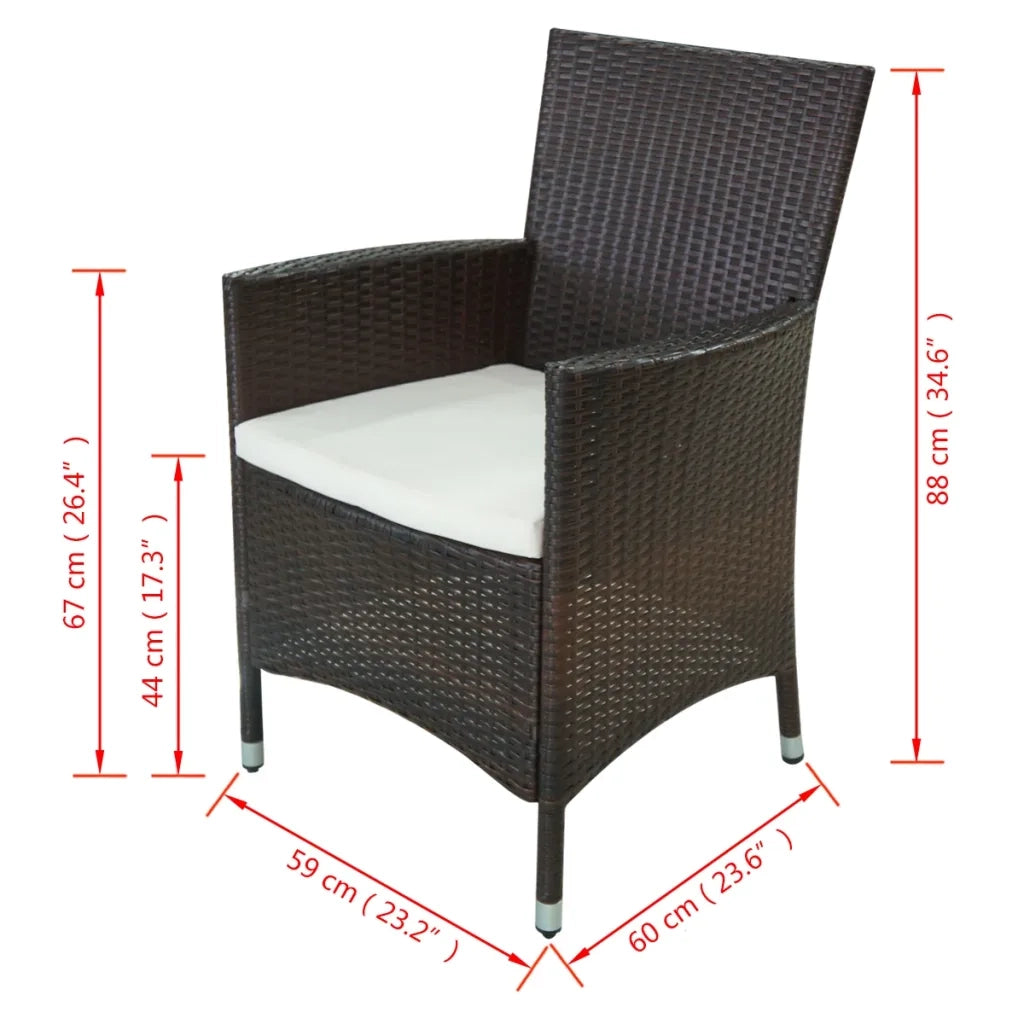 Set da Pranzo da Giardino 11 pz e Cuscini in Polyrattan Marrone 42569