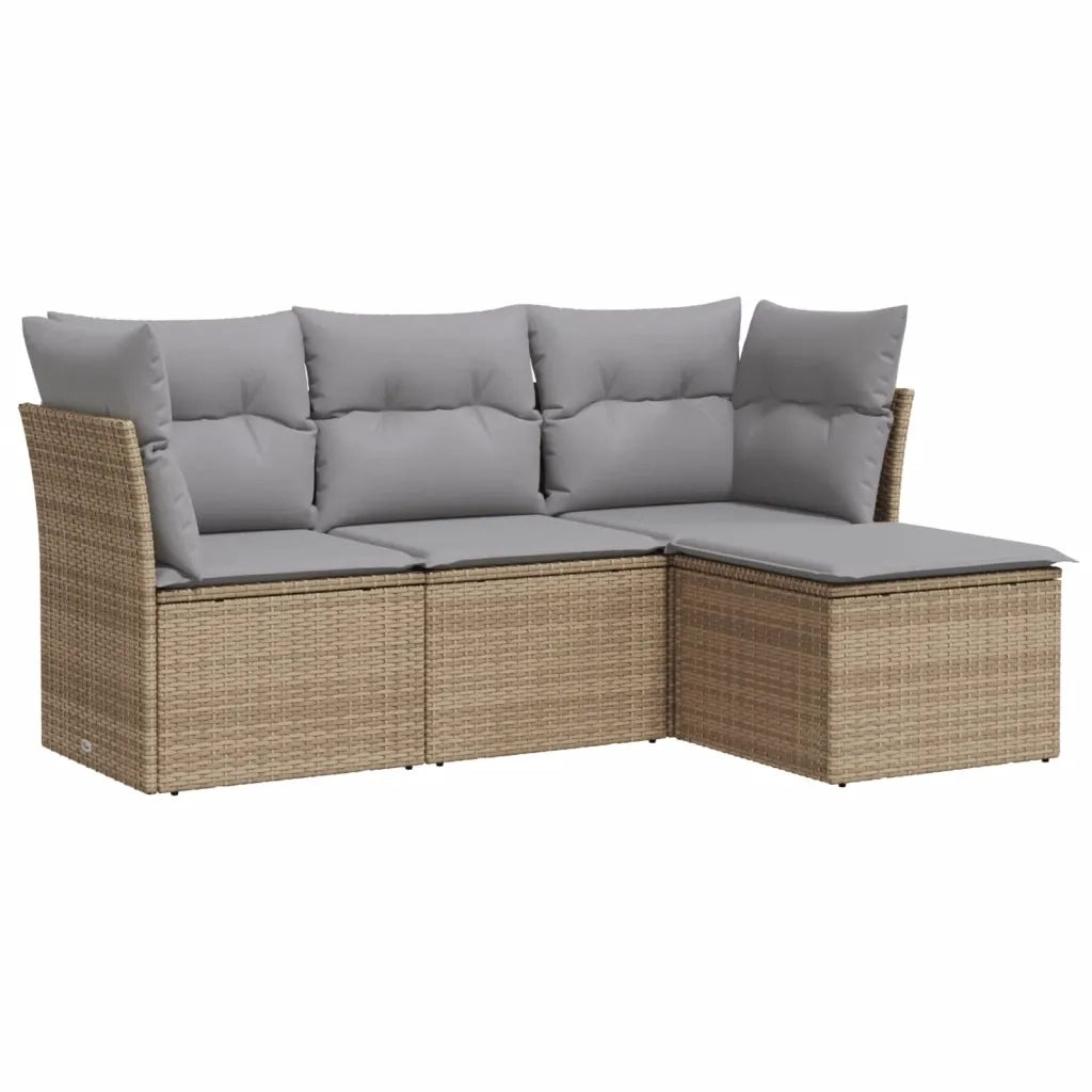 Set Divano da Giardino 4 pz con Cuscini Beige in Polyrattan 3217539