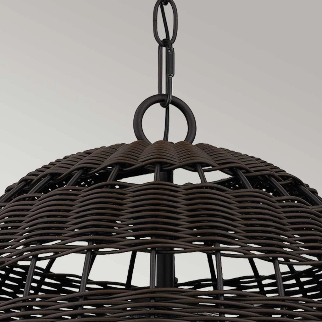 Lampada sospensione esterna rattan marrone IP44 E27 Quoizel