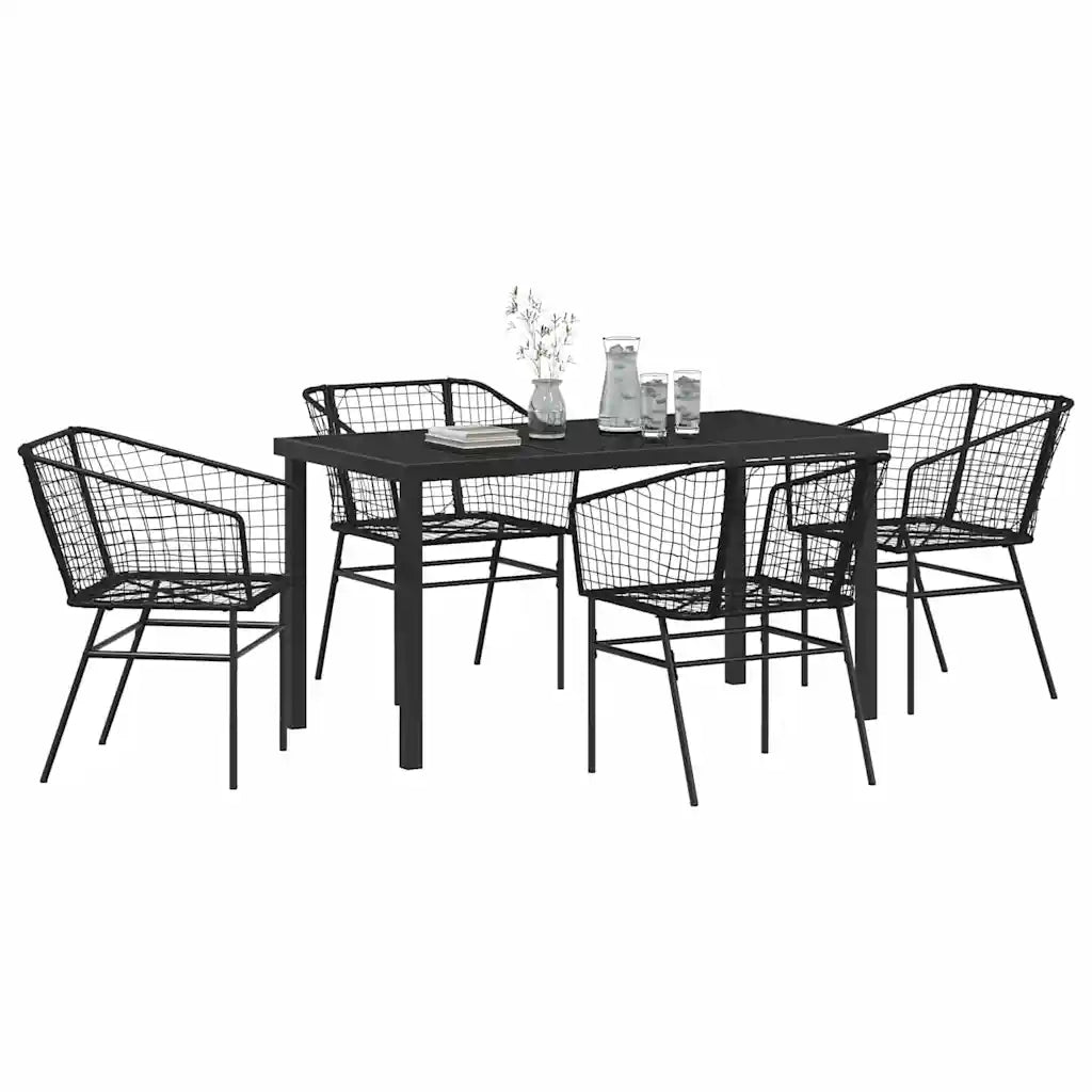 Set da Pranzo per Giardino 5 pcs Nero polyrattan