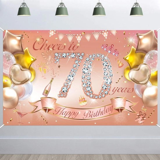 Decorazione per festa grande rosé dorata - Decorazione di sfondo - Foto sfondo - Tovaglia da tavola - Decorazione per 70° compleanno - Per donne - Decorazione di compleanno