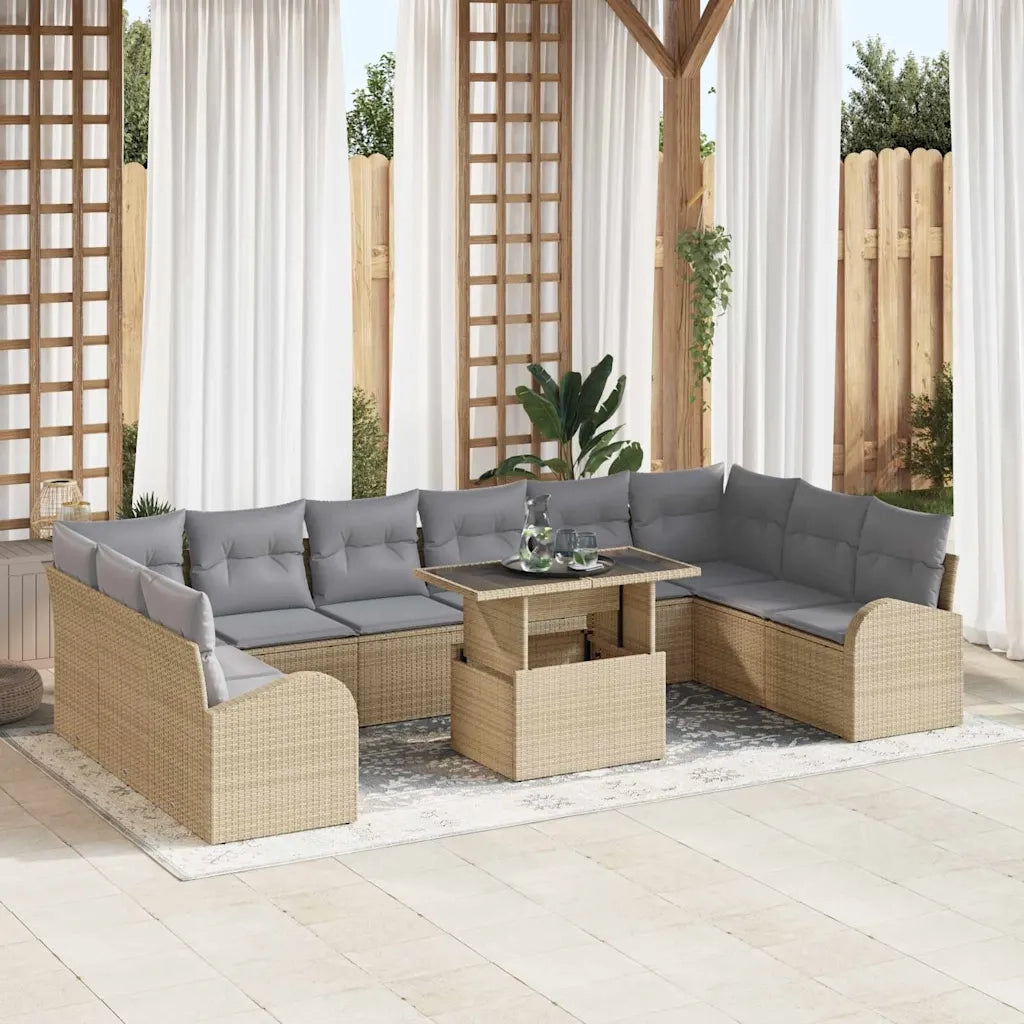 Set Divano da Giardino con cuscino 11 pcs Beige Poly Rattan 3357453