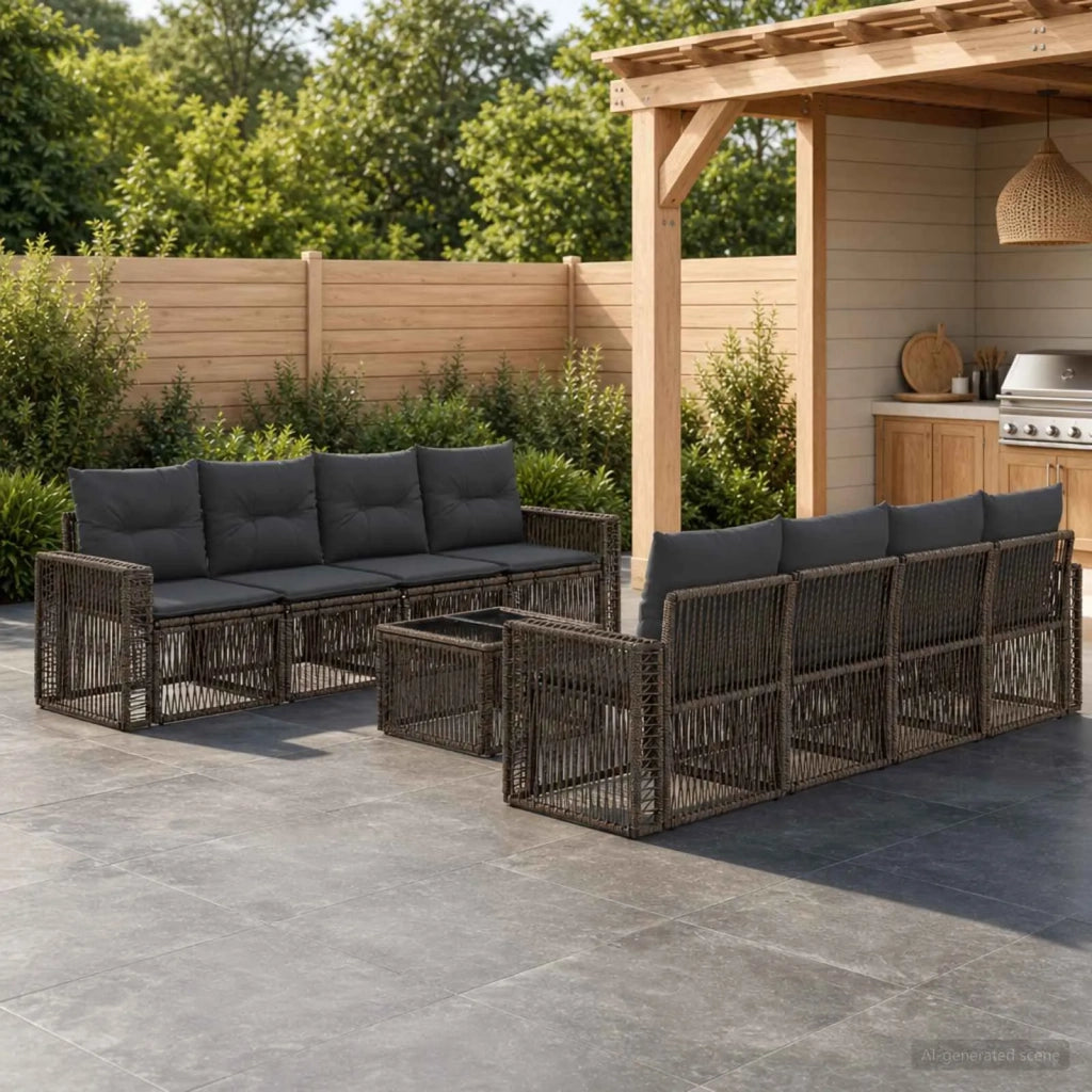 Set Divano da Giardino 9 pz Grigio polyrattan 3435068