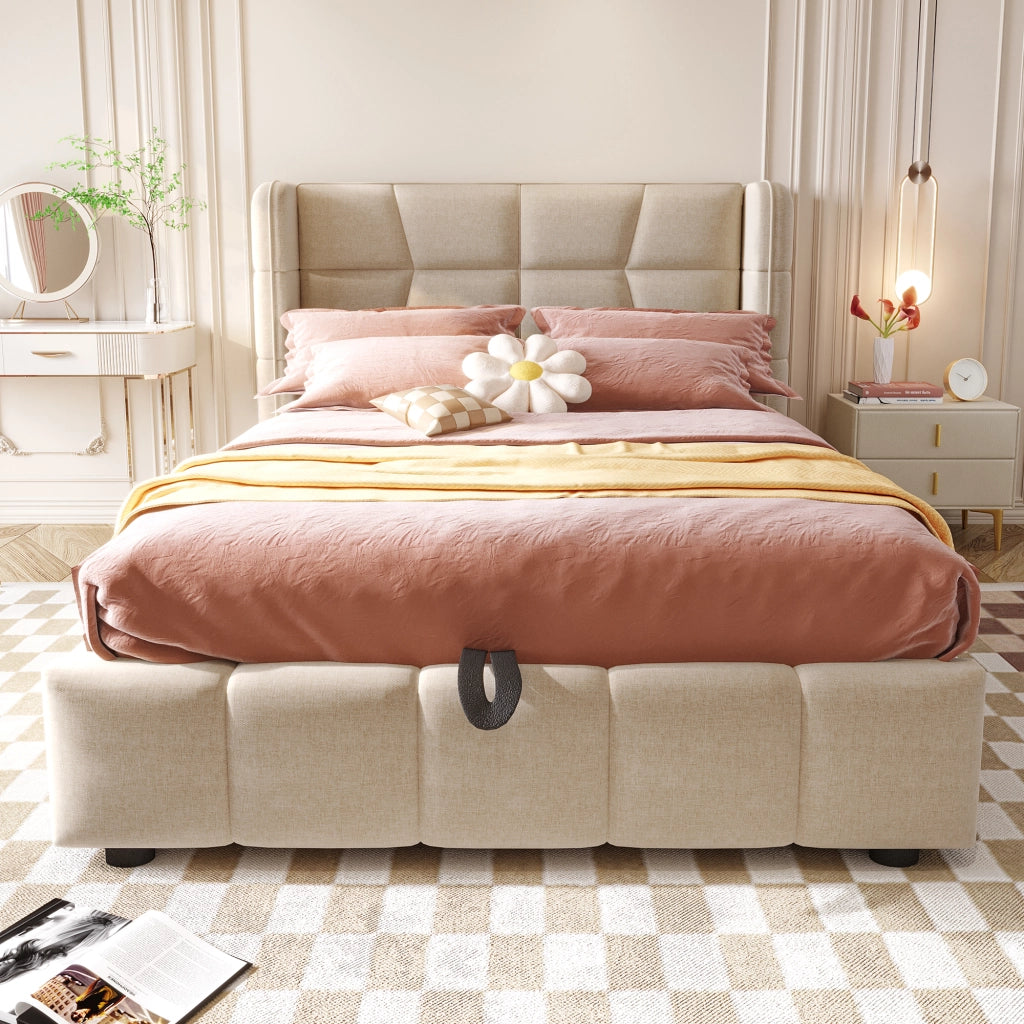 letto imbottito tessuto beige 90 x 200 cm