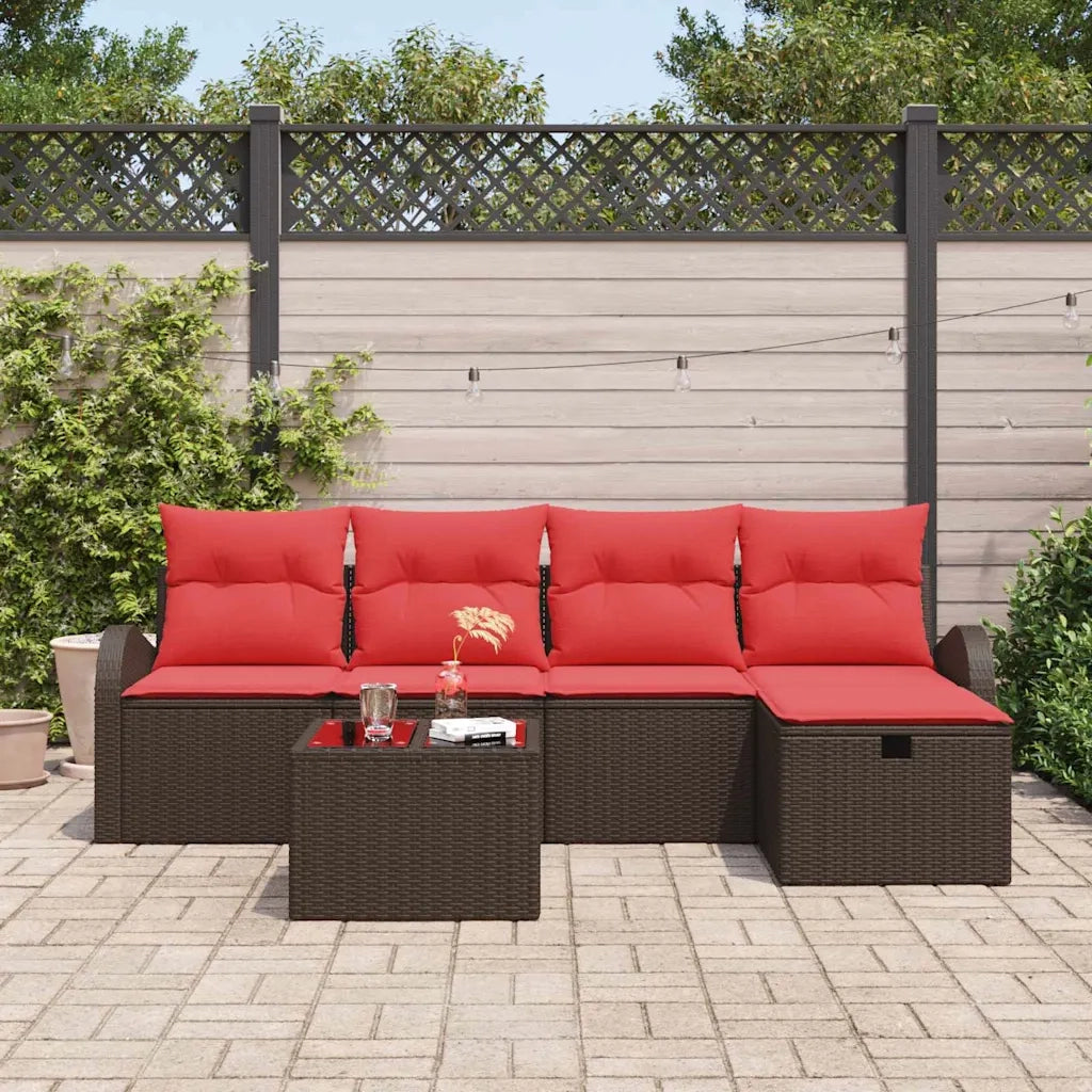Set di divani con cuscino Marrone e Rosso polyrattan 3359073