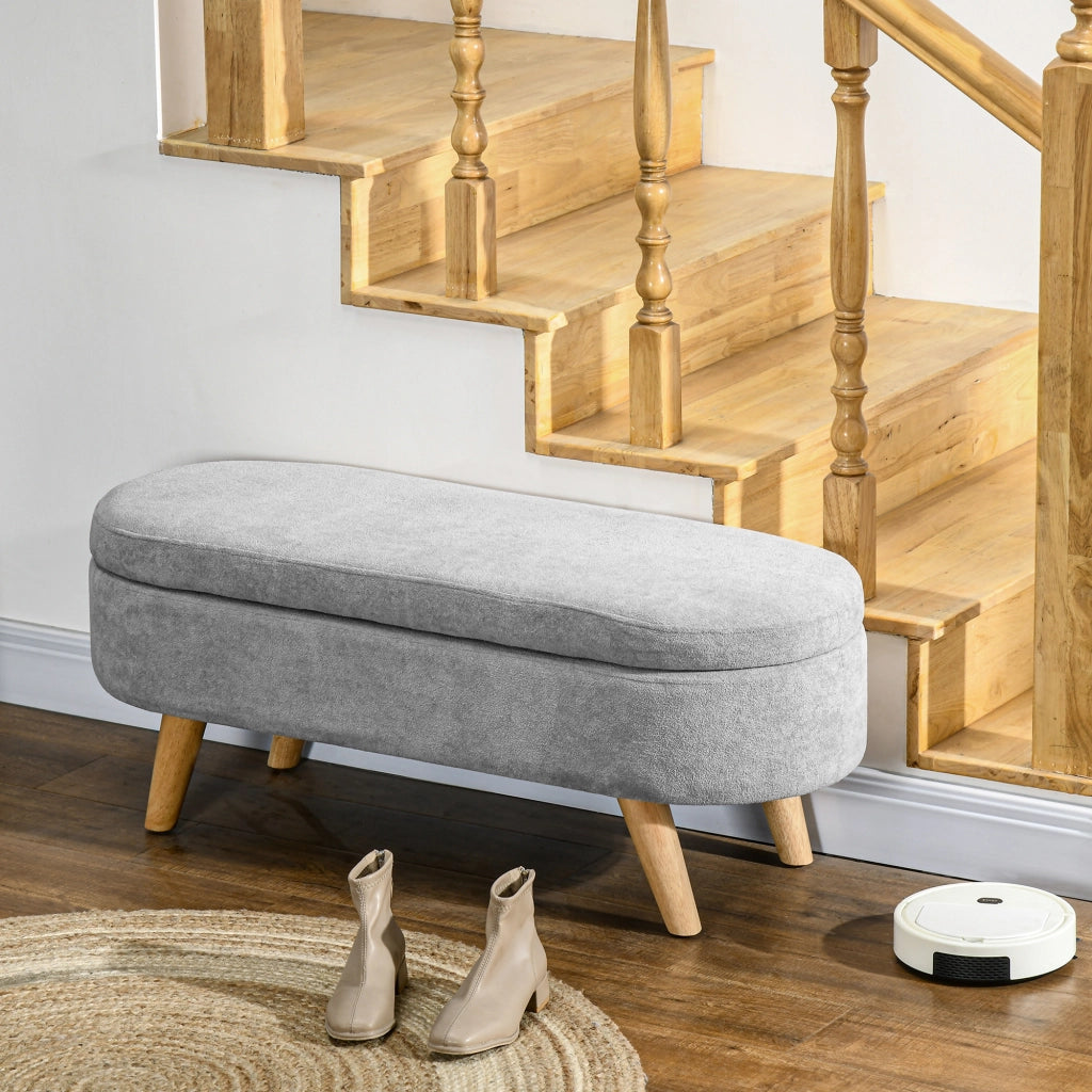 Pouf con Cuscino Imbottito in Velluto ¨C Zephmum ¨C Grigio Chiaro con Gambe in Legno