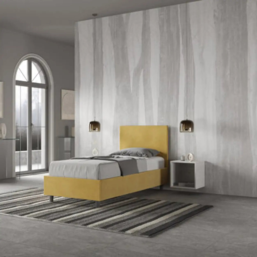Letto singolo contenitore imbottito 80x200 microfibra ocra Adele