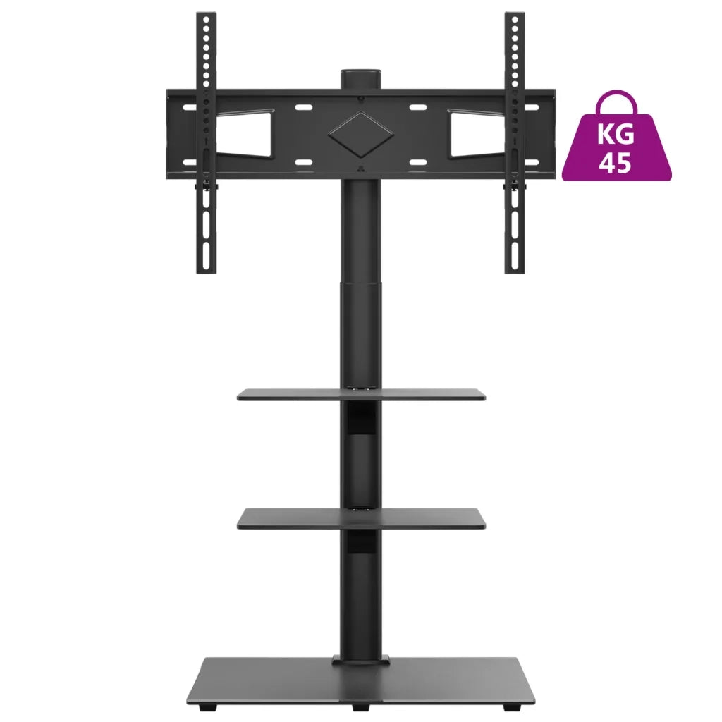 Mobile angolare girevole per TV 66 x 38 x 128,5 cm 3 ripiani salvaspazio elegante in metallo nero 02_0047638