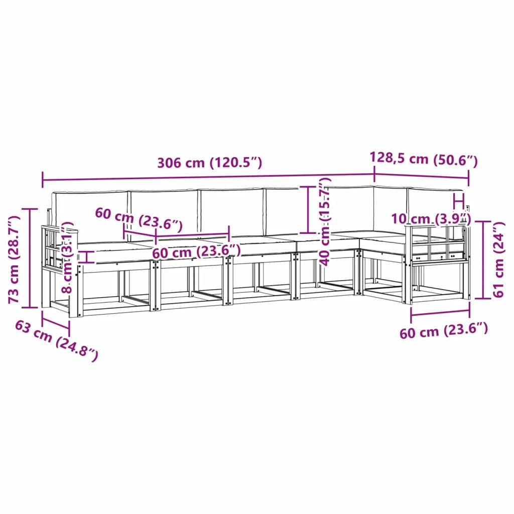 Set di divani da esterno 6 pz Bianco e Grigio Chiaro 3387710