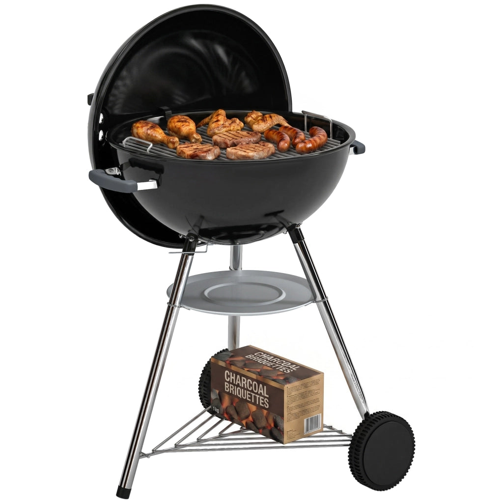 Barbecue a Carbone Rotondo con Coperchio ¨C Xylo ¨C Termometro e Ruote, Nero