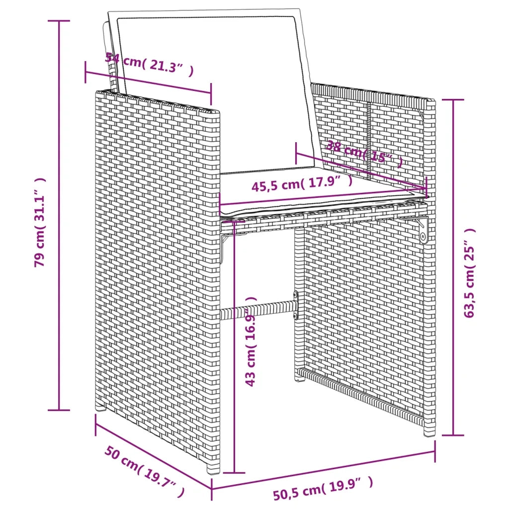 Set da Pranzo da Giardino 13pz con Cuscini Nero in Polyrattan 3277890