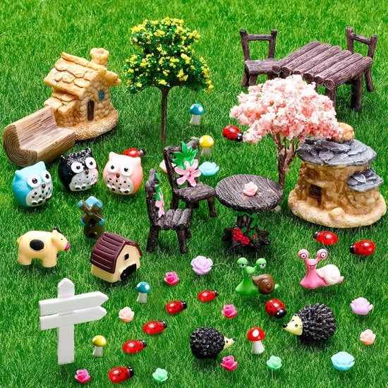Accessori di giardino miniaturi - decorazioni miniaturi - set da 64 pezzi