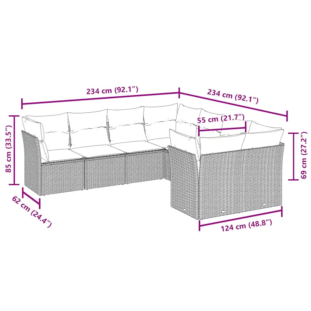 Set Divani da Giardino 8 pz con Cuscini Marrone in Polyrattan