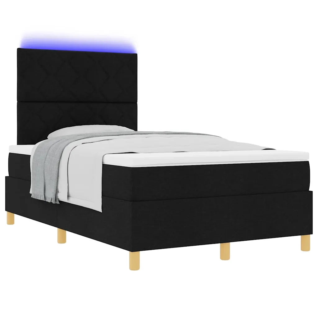 Letto a Sorgente LED con materasso Nero 120 x 190 cm Tessuto