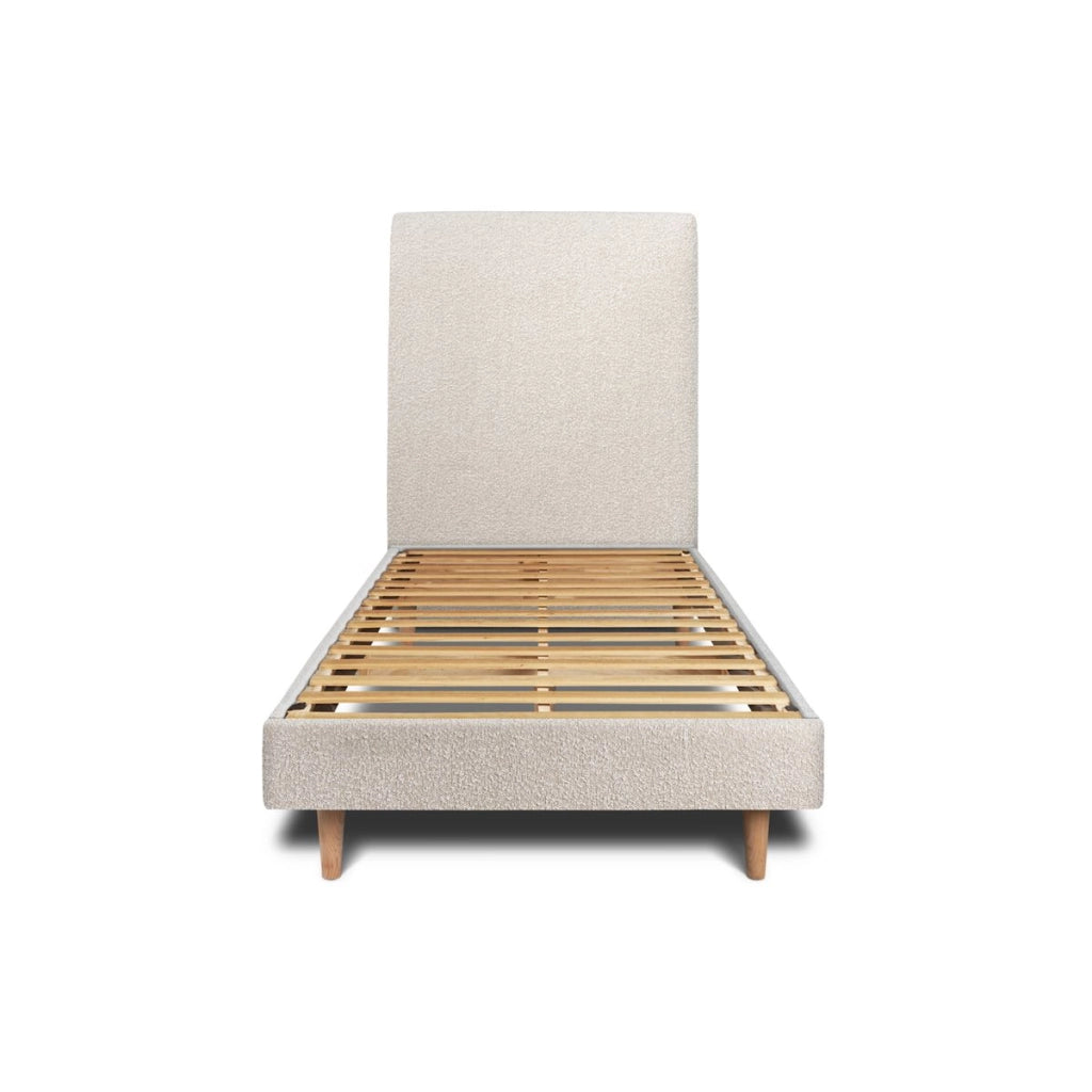 Letto 90x200 cm con testata imbottita - tessuto bouclé