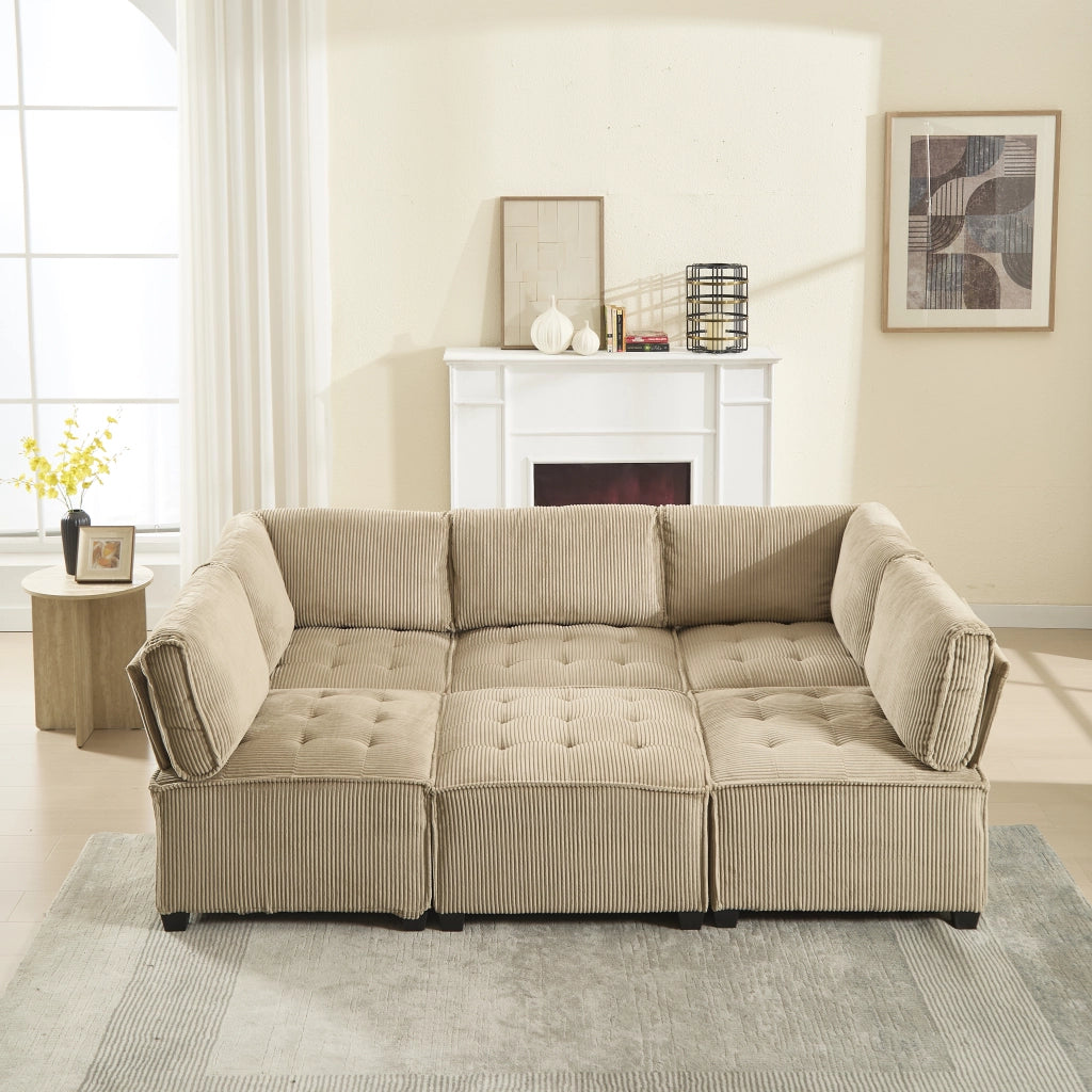 DIVANO MODULARE 6 POSTI 308x154x81,99 cm Corduroy Khaki
